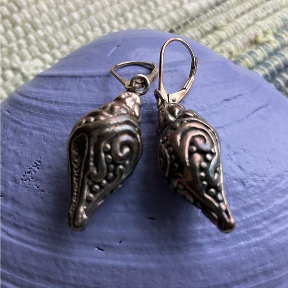 Silver Seashell Drop Earrings - Picture 2 of 6